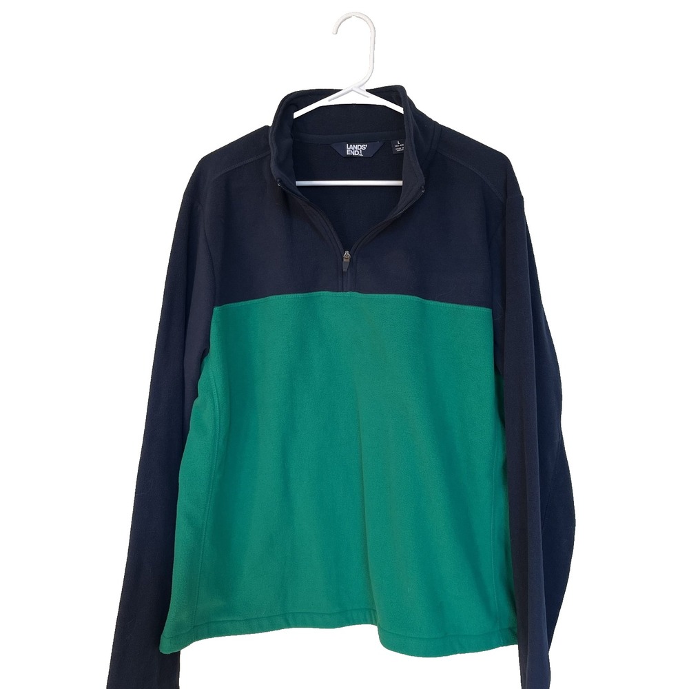 Lands End Men's Quarter Zip Mock Neck Colorblock Fleece Pullover Sweatshirt